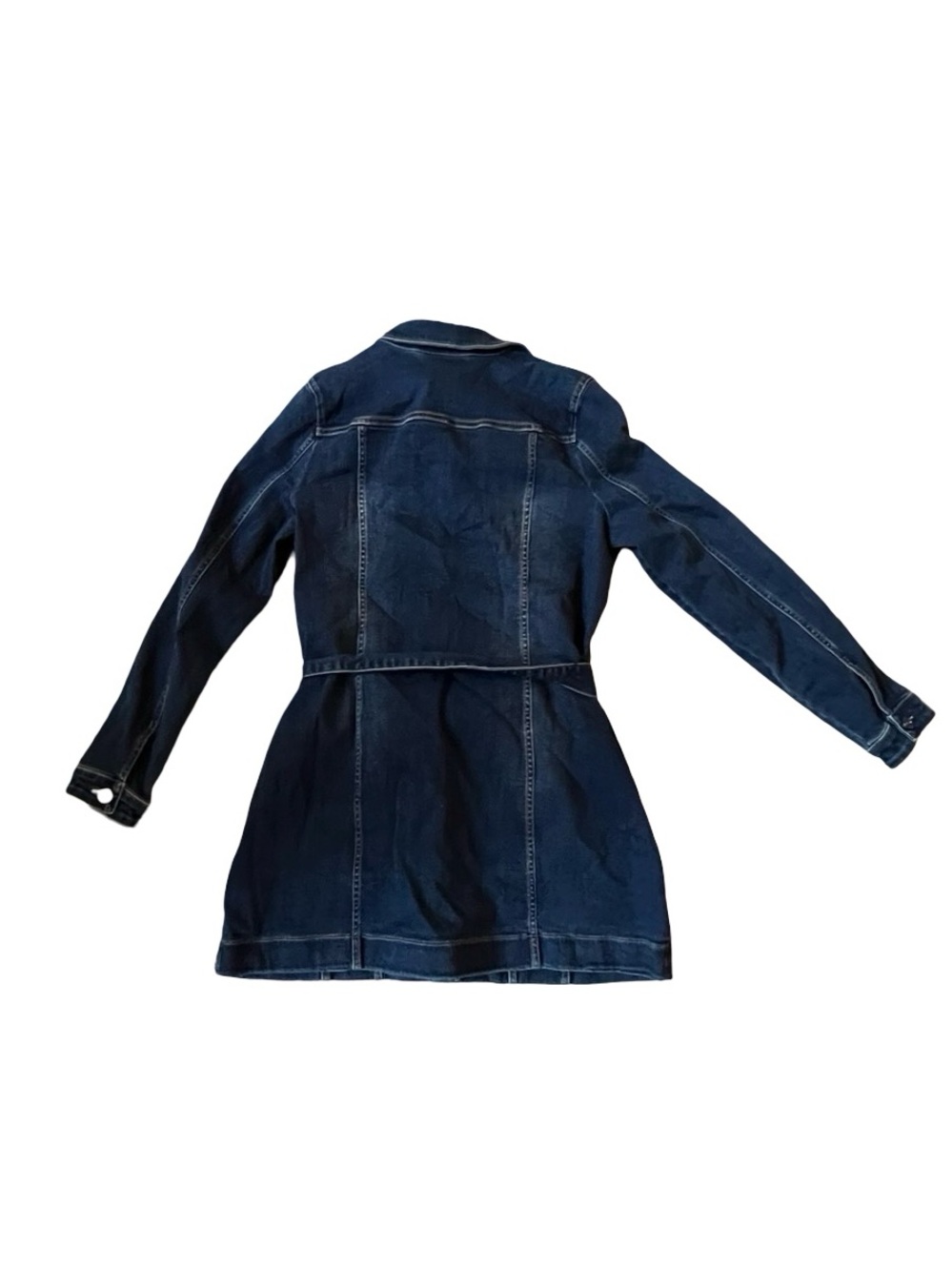 NWT Susan Graver Jeans L Dark Wash Denim Belted Trench Jacket Dress Button Front - Picture 3 of 4